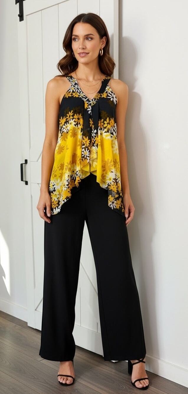 Diane von Furstenberg Women 4 Falyn Floral Yellow Black White Silk Flowy Top